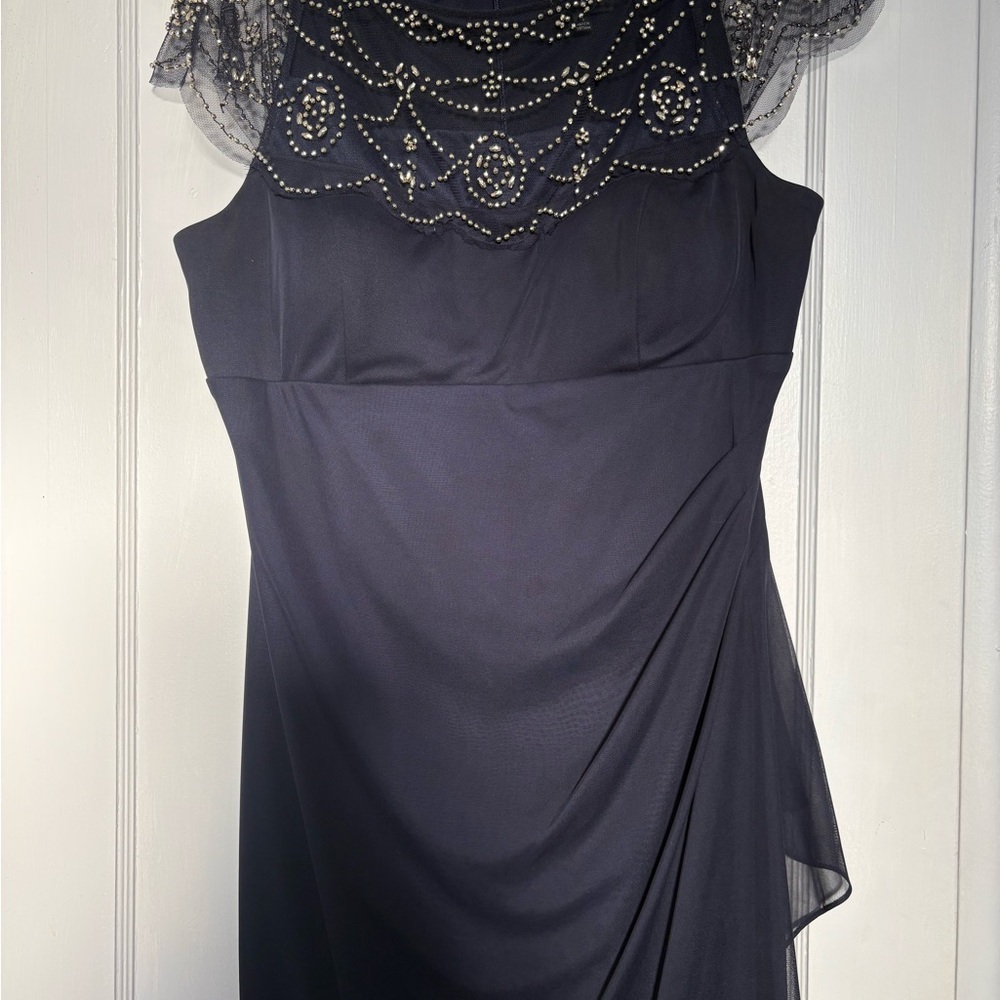 Elegant Navy Beaded Neckline Evening Dress OR BEST OFFER